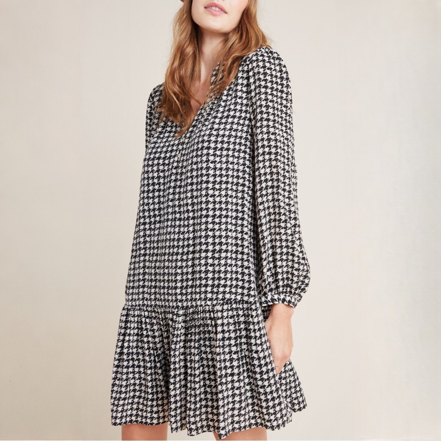 Maeve Sterling Houndstooth Drop Waist Tunic Size Small